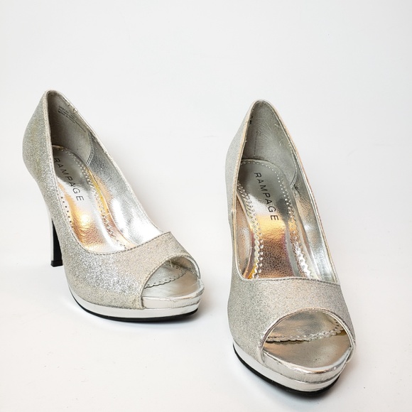 Rampage Silver glitter peep toe platform heels, 8. - Picture 3 of 7